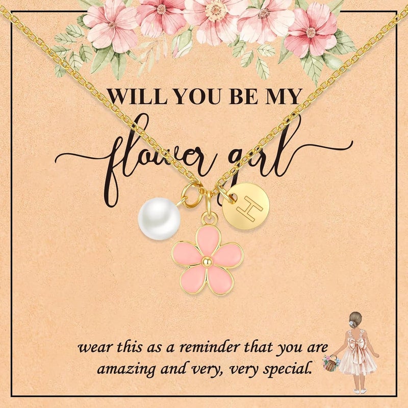 ELLEZZA Valentines Day Gifts for Kids-Flower Girl Gift,Initial Letter Necklace for Flower Girl,14K Gold Plated Proposal Gifts on Wedding Bridal Party - Image 1